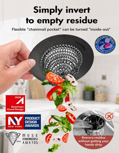 Reversible Kitchen Sink Drain Strainer, Anti-Clog Flat Edge Design | Anti-Slip Fit, Fast Drainage, Easy Flip Cleaning, Standard Sink Fit, Large Capacity, 304 Stainless Steel, Patented Design