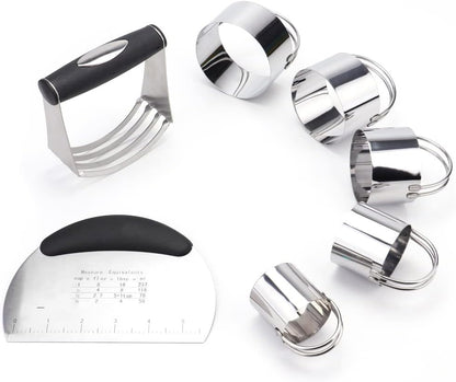 Pastry Cutter, Dough Blender, 3 Cup Flour Sifter and Biscuit Cutter, 8 Pieces Stainless Steel Professional Dough Tools for Baking Cookies and Donuts
