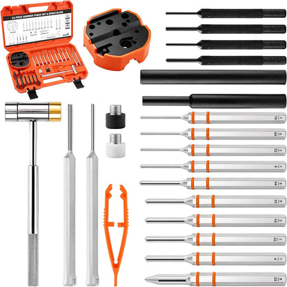 23-Piece Punch Set Roll Pin Punch Set and Hammer with Bench Block, Punch Tool Ideal for Maintenance
