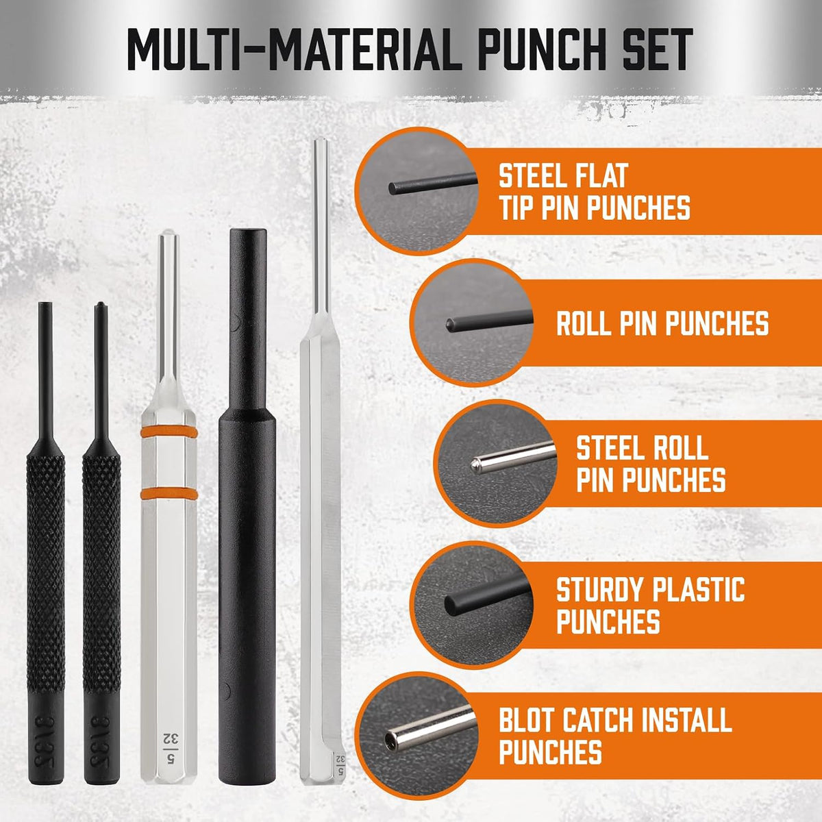 23-Piece Punch Set Roll Pin Punch Set and Hammer with Bench Block, Punch Tool Ideal for Maintenance