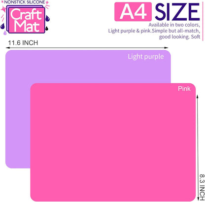 Silicone Mat, Silicone Mats for Crafts, 2pcs Silicone Mat for Jewelry Resin Molds, Silicone Mats for UV Resin Molds, DIY Art Crafts, Hot Pink & Light Purple, 11.69" x 8.26"