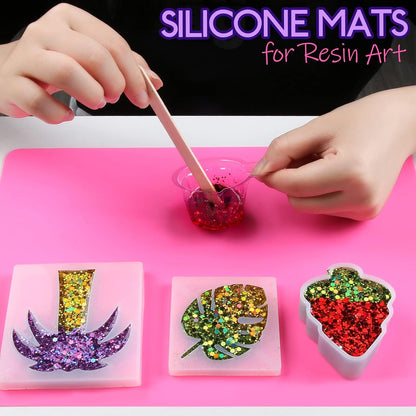 Silicone Mat, Silicone Mats for Crafts, 2pcs Silicone Mat for Jewelry Resin Molds, Silicone Mats for UV Resin Molds, DIY Art Crafts, Hot Pink & Light Purple, 11.69" x 8.26"