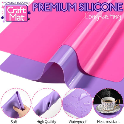 Silicone Mat, Silicone Mats for Crafts, 2pcs Silicone Mat for Jewelry Resin Molds, Silicone Mats for UV Resin Molds, DIY Art Crafts, Hot Pink & Light Purple, 11.69" x 8.26"
