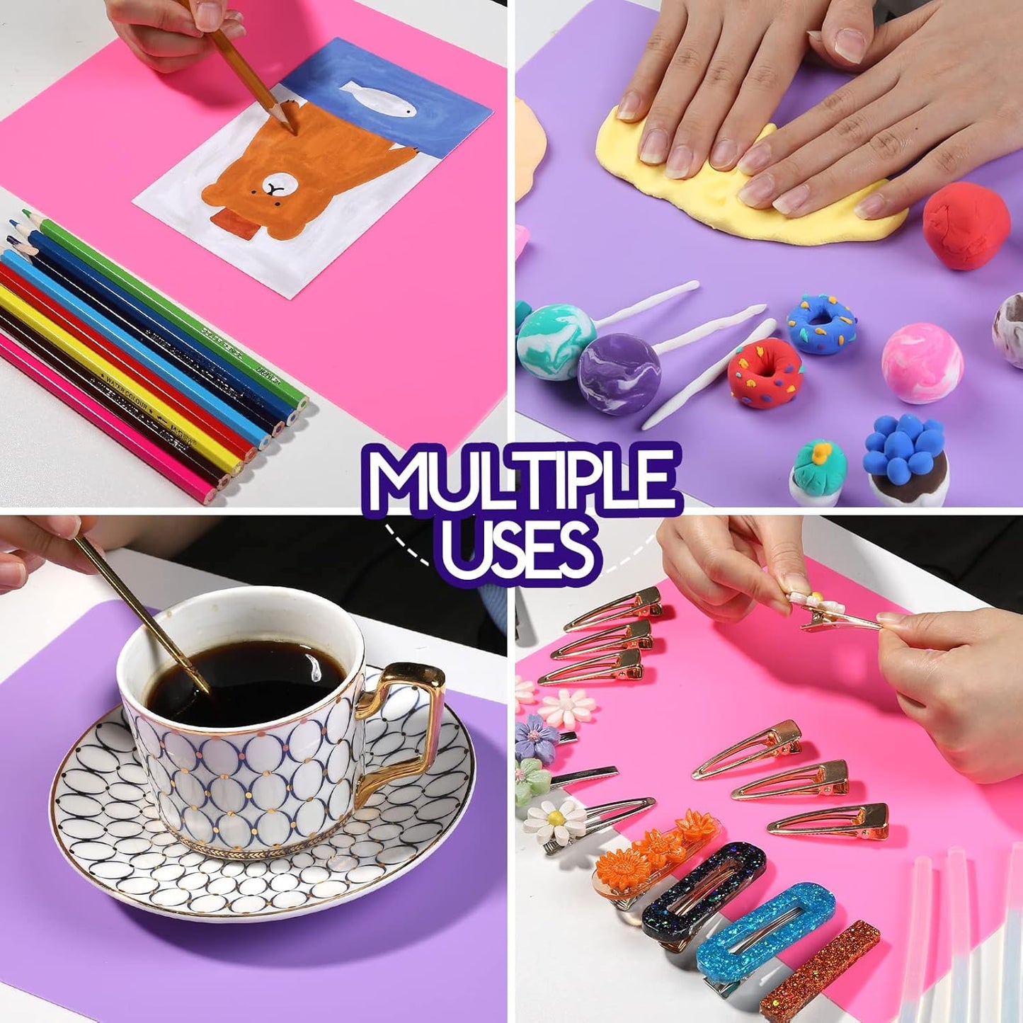 Silicone Mat, Silicone Mats for Crafts, 2pcs Silicone Mat for Jewelry Resin Molds, Silicone Mats for UV Resin Molds, DIY Art Crafts, Hot Pink & Light Purple, 11.69" x 8.26"