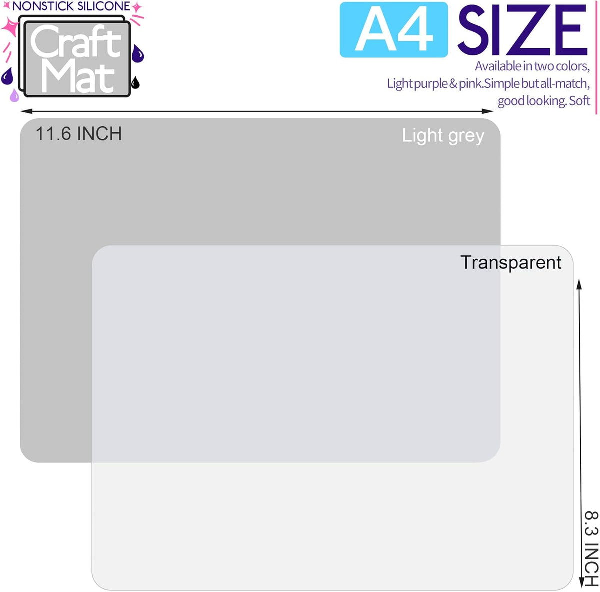 Silicone Mat, Silicone Mats for Crafts, 2pcs Silicone Mat for Jewelry Resin Molds, Silicone Mats for UV Resin Molds, DIY Art Crafts, Hot Pink & Light Purple, 11.69" x 8.26"