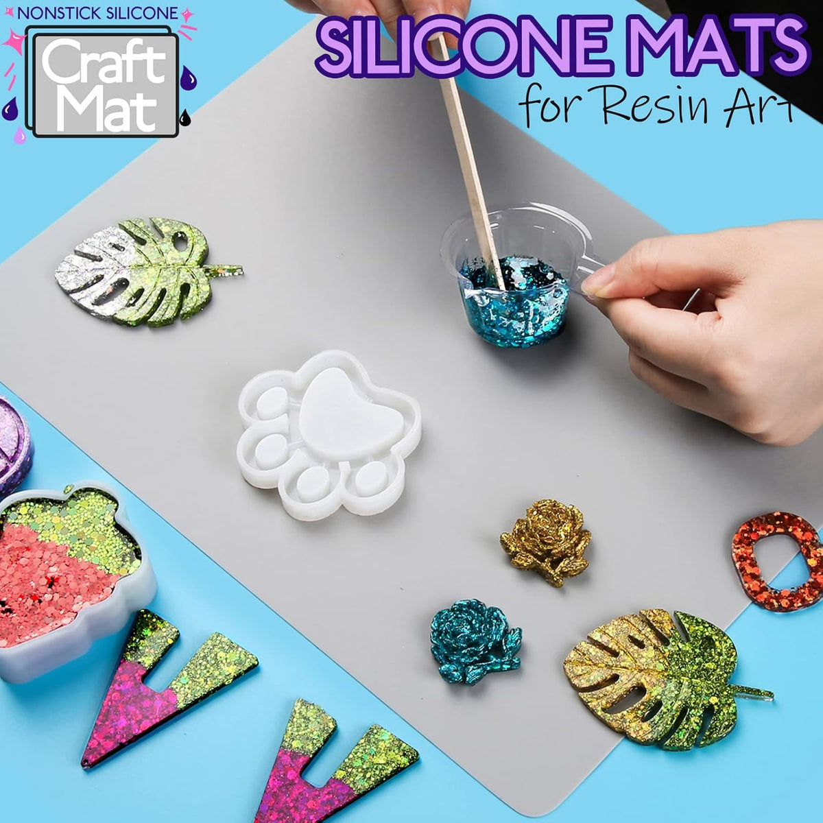 Silicone Mat, Silicone Mats for Crafts, 2pcs Silicone Mat for Jewelry Resin Molds, Silicone Mats for UV Resin Molds, DIY Art Crafts, Hot Pink & Light Purple, 11.69" x 8.26"
