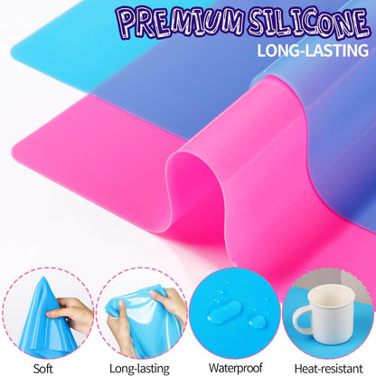 Silicone Mat, Silicone Mats for Crafts, 2pcs Silicone Mat for Jewelry Resin Molds, Silicone Mats for UV Resin Molds, DIY Art Crafts, Hot Pink & Light Purple, 11.69" x 8.26"