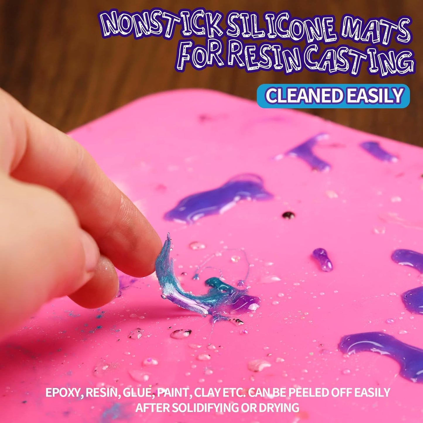 Silicone Mat, Silicone Mats for Crafts, 2pcs Silicone Mat for Jewelry Resin Molds, Silicone Mats for UV Resin Molds, DIY Art Crafts, Hot Pink & Light Purple, 11.69" x 8.26"