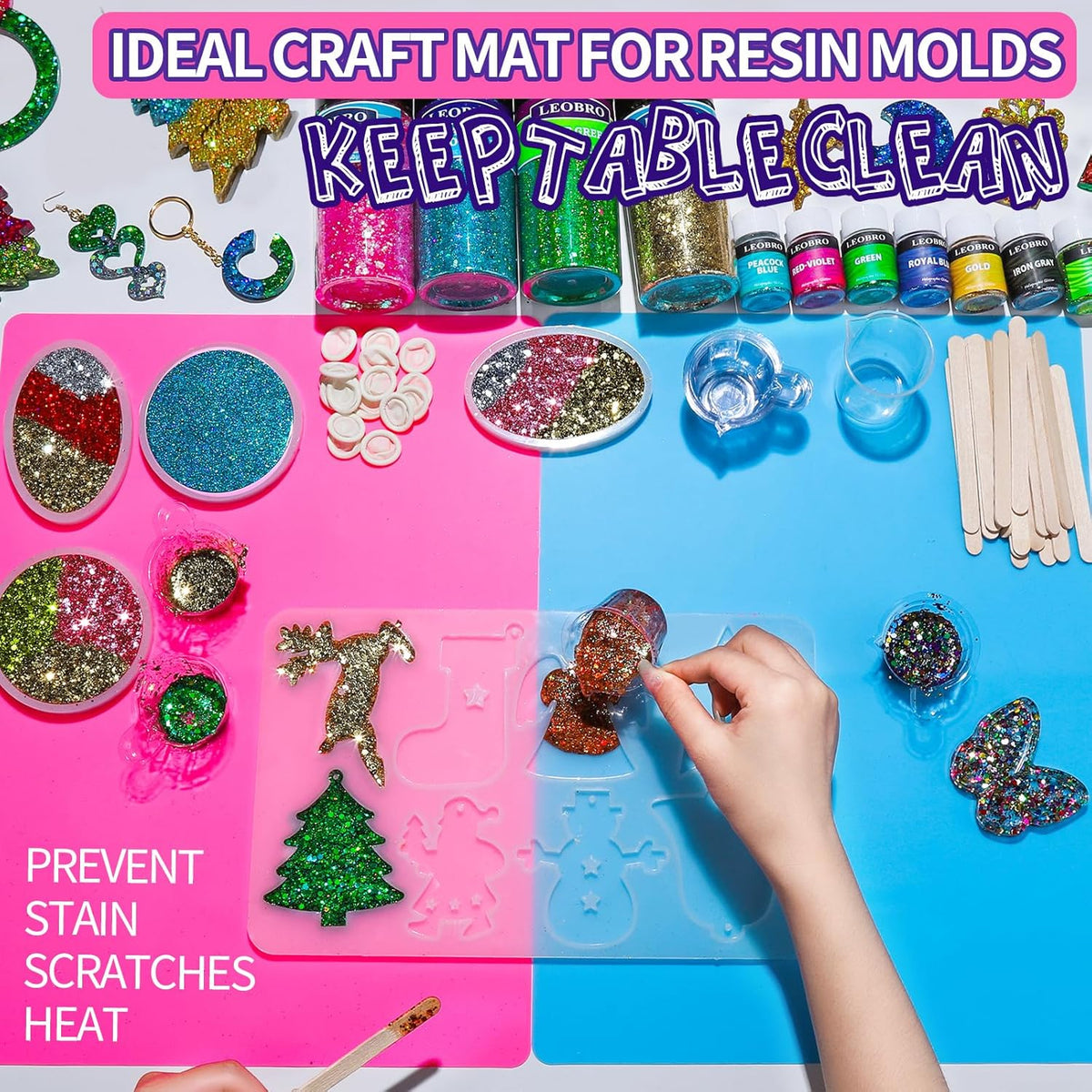Silicone Mat, Silicone Mats for Crafts, 2pcs Silicone Mat for Jewelry Resin Molds, Silicone Mats for UV Resin Molds, DIY Art Crafts, Hot Pink & Light Purple, 11.69" x 8.26"