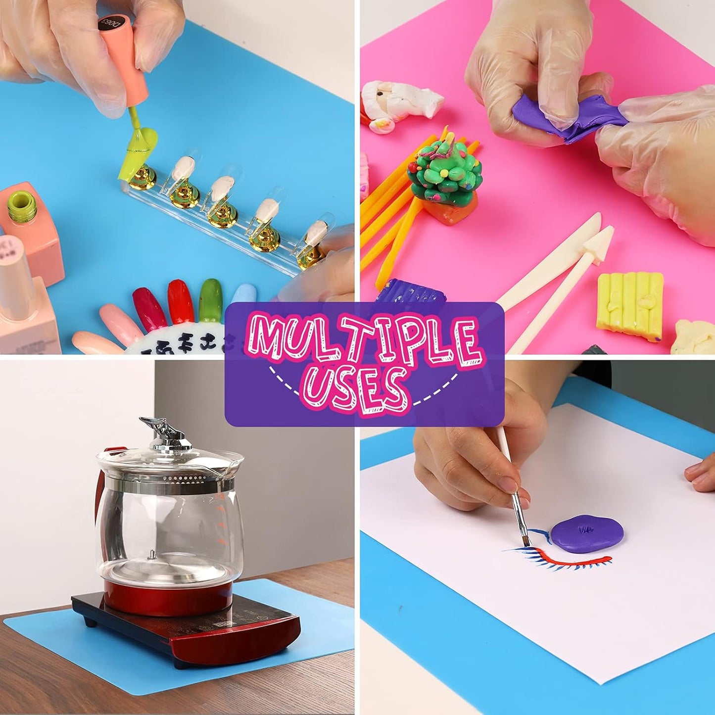 Silicone Mat, Silicone Mats for Crafts, 2pcs Silicone Mat for Jewelry Resin Molds, Silicone Mats for UV Resin Molds, DIY Art Crafts, Hot Pink & Light Purple, 11.69" x 8.26"