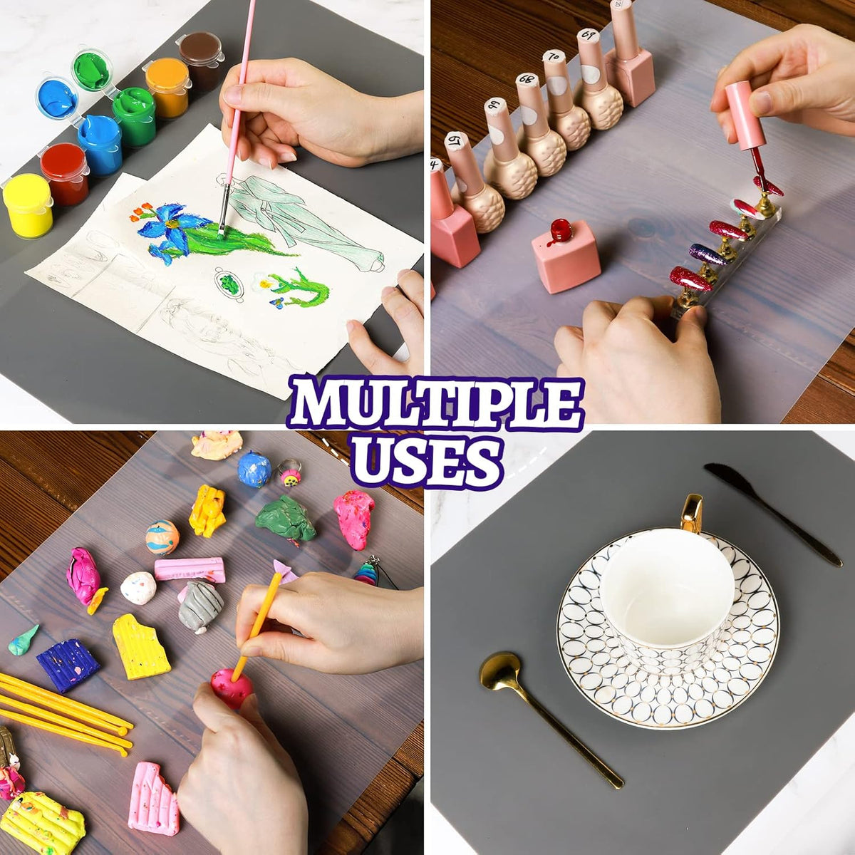 Silicone Mat, Silicone Mats for Crafts, 2pcs Silicone Mat for Jewelry Resin Molds, Silicone Mats for UV Resin Molds, DIY Art Crafts, Hot Pink & Light Purple, 11.69" x 8.26"