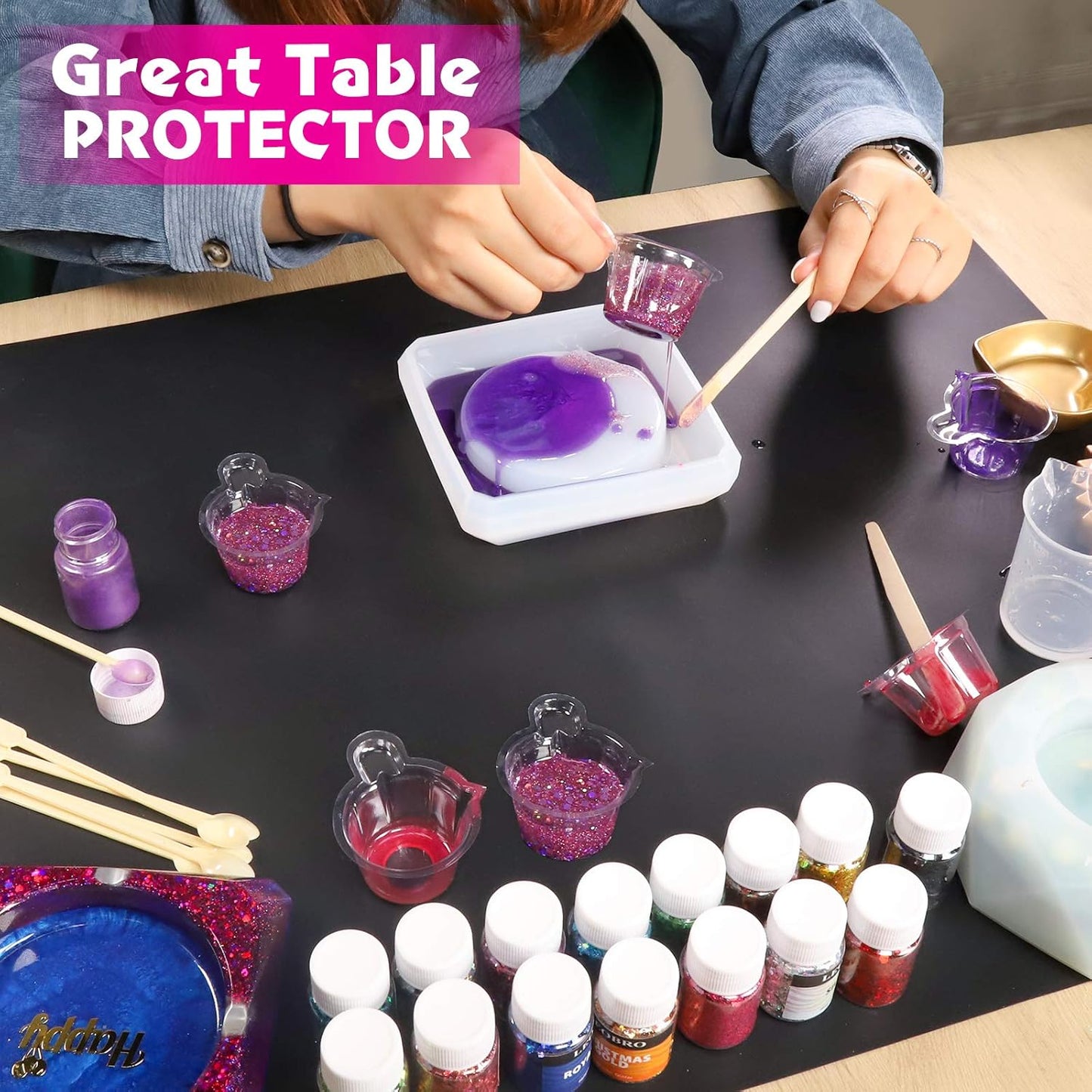 Silicone Mat, Silicone Mats for Crafts, 2pcs Silicone Mat for Jewelry Resin Molds, Silicone Mats for UV Resin Molds, DIY Art Crafts, Hot Pink & Light Purple, 11.69" x 8.26"