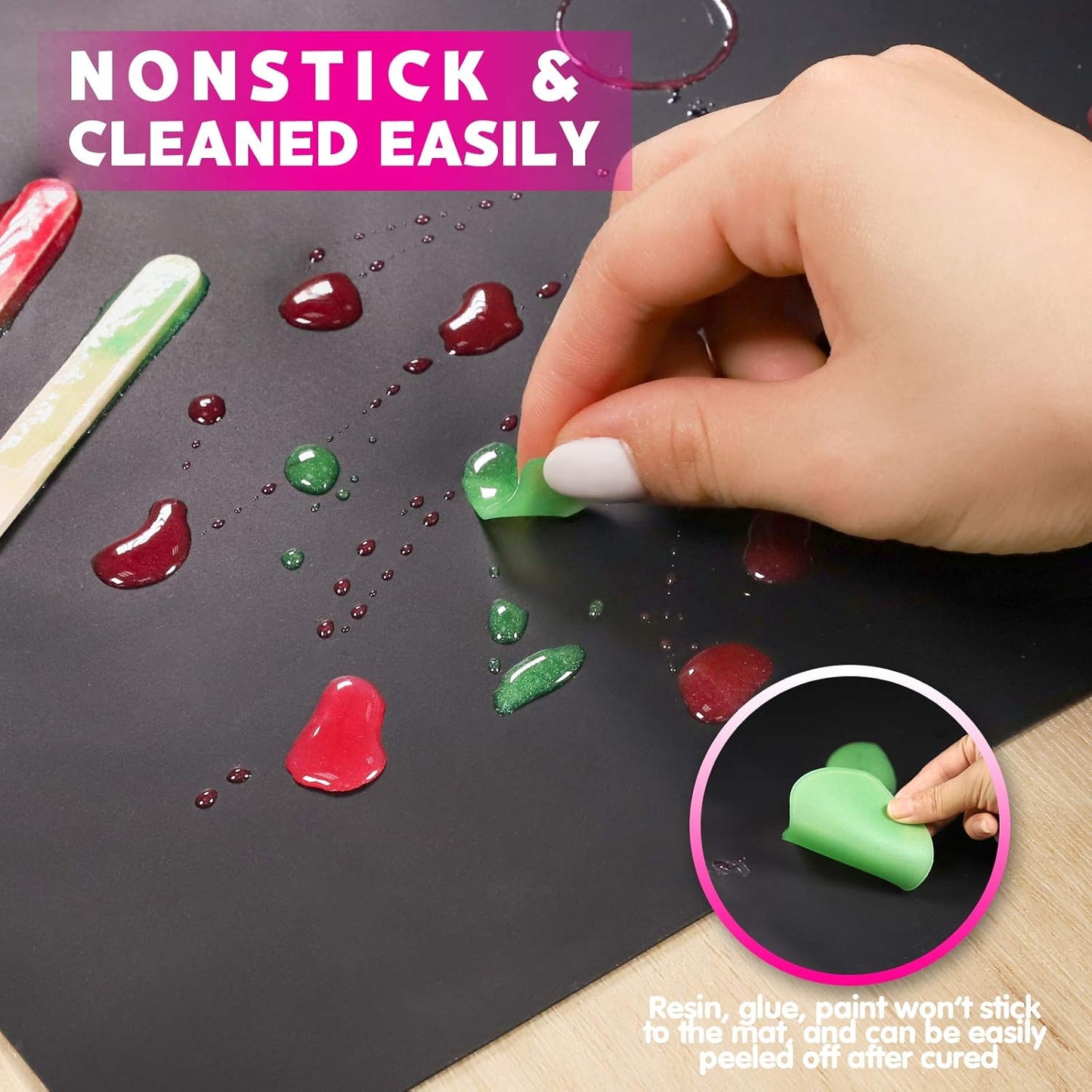 Silicone Mat, Silicone Mats for Crafts, 2pcs Silicone Mat for Jewelry Resin Molds, Silicone Mats for UV Resin Molds, DIY Art Crafts, Hot Pink & Light Purple, 11.69" x 8.26"