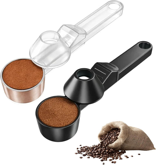 Coffee Scoop with Funnel, 2-Piece Measuring Scoops for Coffee Grounds, Black and Transparent ABS Material Design, Multipurpose Kitchen Utensils for Easy Portion Control and Mess-Free Transfer