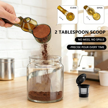 Coffee Scoop & Funnel for Reusable K Cup Refillable Coffee Pods, Coffee Measuring Spoon 2 Tablespoon Capacity for Ground Coffee, Protein Powder & Tea, Funnel Design without Spilling(Black)