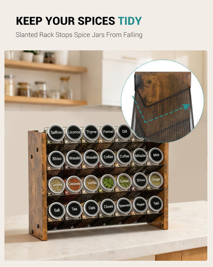Spice Rack Organizer for Cabinet, Wood 4-Tier Vertical Seasoning Organizer, Wall Mount or Countertop Spice Shelf, Holds 28 Jars (No Jars Included), 14" W x 9.4" H