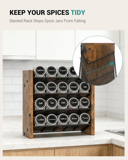 Spice Rack Organizer for Cabinet, Wood 4-Tier Vertical Seasoning Organizer, Wall Mount or Countertop Spice Shelf, Holds 28 Jars (No Jars Included), 14" W x 9.4" H