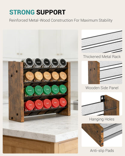 Spice Rack Organizer for Cabinet, Wood 4-Tier Vertical Seasoning Organizer, Wall Mount or Countertop Spice Shelf, Holds 28 Jars (No Jars Included), 14" W x 9.4" H