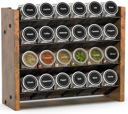 Spice Rack Organizer for Cabinet, Wood 4-Tier Vertical Seasoning Organizer, Wall Mount or Countertop Spice Shelf, Holds 28 Jars (No Jars Included), 14" W x 9.4" H