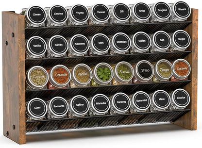 Spice Rack Organizer for Cabinet, Wood 4-Tier Vertical Seasoning Organizer, Wall Mount or Countertop Spice Shelf, Holds 28 Jars (No Jars Included), 14" W x 9.4" H