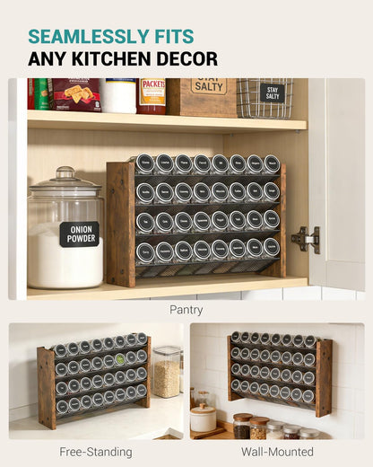 Spice Rack Organizer for Cabinet, Wood 4-Tier Vertical Seasoning Organizer, Wall Mount or Countertop Spice Shelf, Holds 28 Jars (No Jars Included), 14" W x 9.4" H