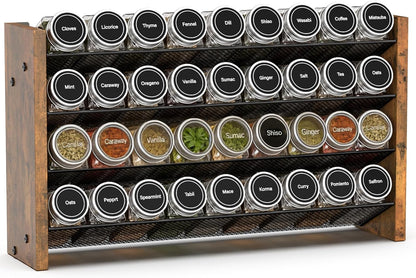 Spice Rack Organizer for Cabinet, Wood 4-Tier Vertical Seasoning Organizer, Wall Mount or Countertop Spice Shelf, Holds 28 Jars (No Jars Included), 14" W x 9.4" H
