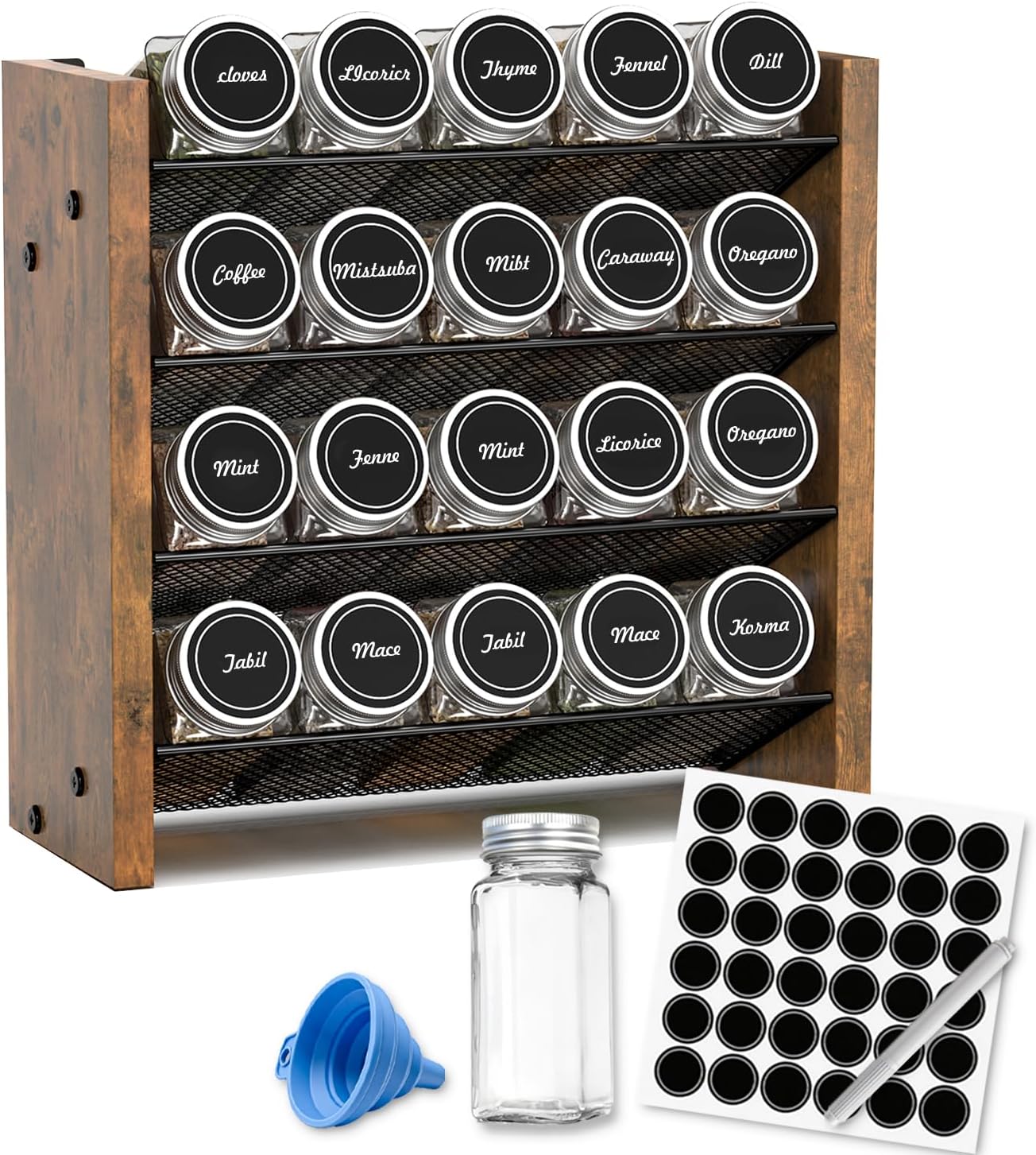 Spice Rack Organizer for Cabinet, Wood 4-Tier Vertical Seasoning Organizer, Wall Mount or Countertop Spice Shelf, Holds 28 Jars (No Jars Included), 14" W x 9.4" H