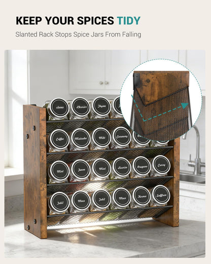 Spice Rack Organizer for Cabinet, Wood 4-Tier Vertical Seasoning Organizer, Wall Mount or Countertop Spice Shelf, Holds 28 Jars (No Jars Included), 14" W x 9.4" H