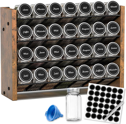 Spice Rack Organizer for Cabinet, Wood 4-Tier Vertical Seasoning Organizer, Wall Mount or Countertop Spice Shelf, Holds 28 Jars (No Jars Included), 14" W x 9.4" H