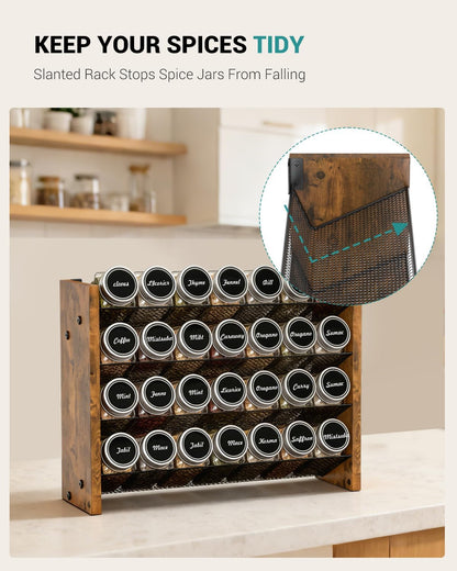 Spice Rack Organizer for Cabinet, Wood 4-Tier Vertical Seasoning Organizer, Wall Mount or Countertop Spice Shelf, Holds 28 Jars (No Jars Included), 14" W x 9.4" H