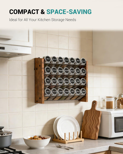 Spice Rack Organizer for Cabinet, Wood 4-Tier Vertical Seasoning Organizer, Wall Mount or Countertop Spice Shelf, Holds 28 Jars (No Jars Included), 14" W x 9.4" H