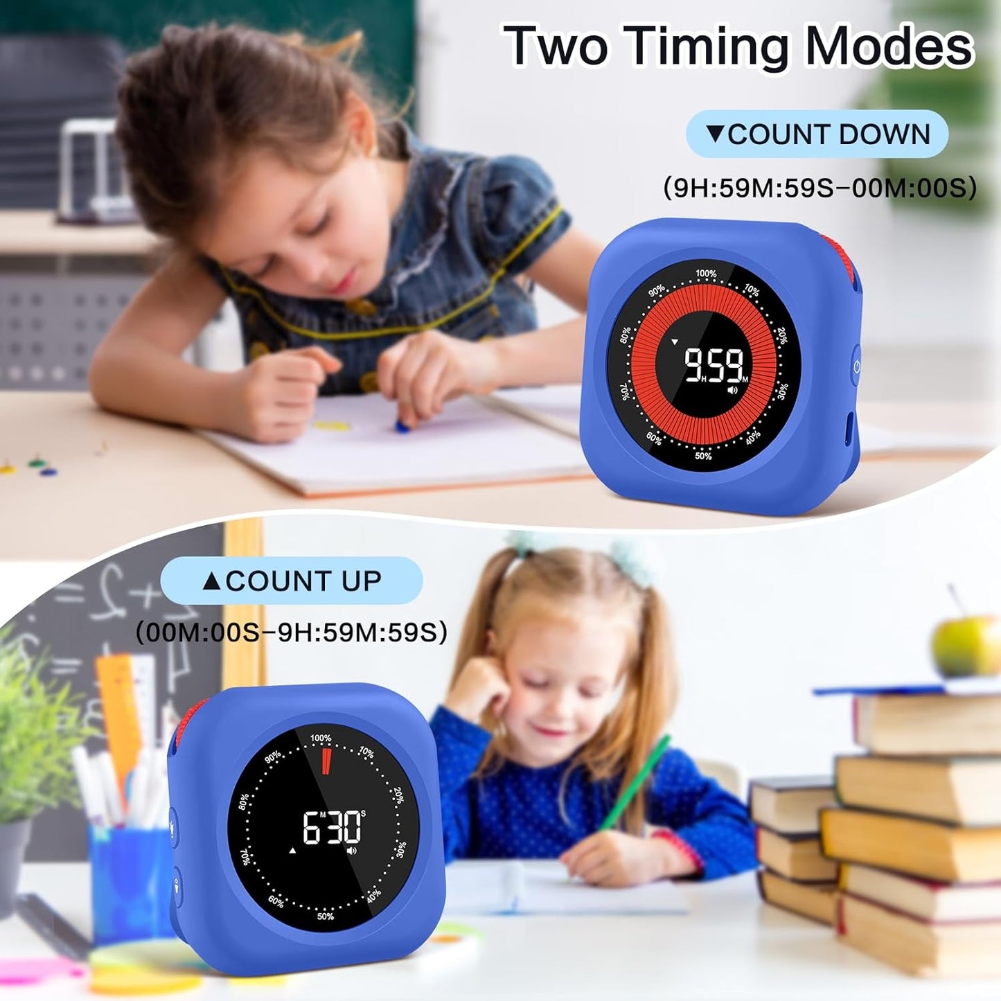 Rechargeable Digital Kitchen Timer for Cooking, Magnetic Timers with Countdown/up, Kids Timer with 5”LED Display 3 Brightness 4 Volume Adjustable for Classroom/Office/Home/Work/Study/Fitness/Game