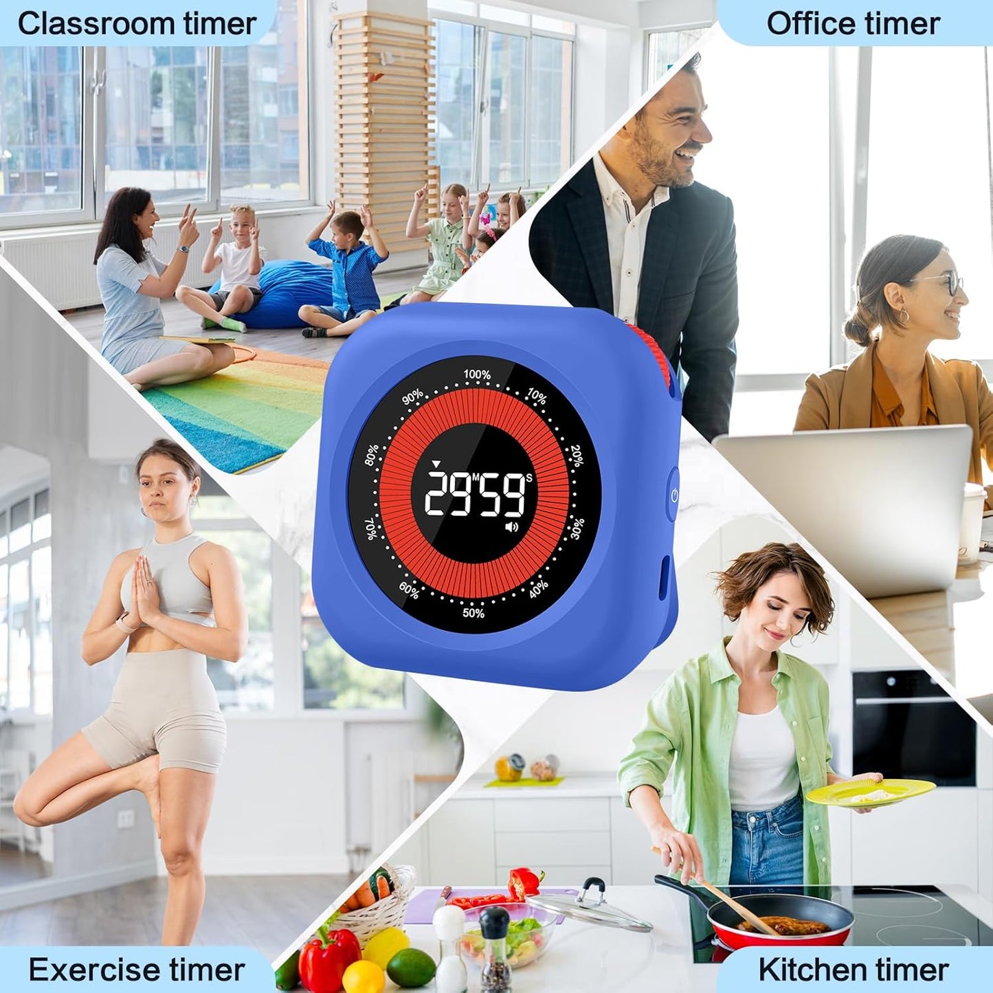 Rechargeable Digital Kitchen Timer for Cooking, Magnetic Timers with Countdown/up, Kids Timer with 5”LED Display 3 Brightness 4 Volume Adjustable for Classroom/Office/Home/Work/Study/Fitness/Game