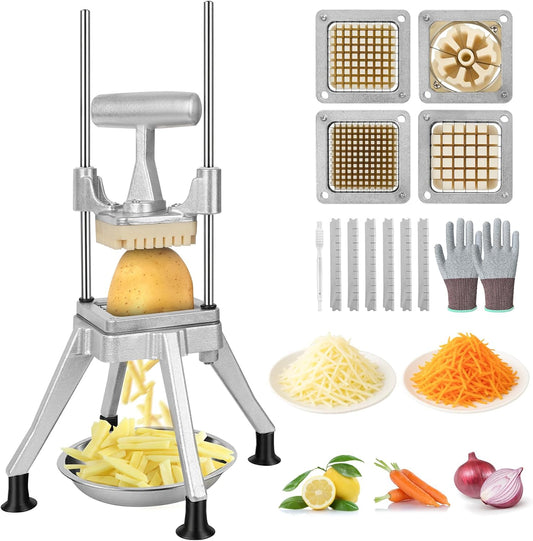 Commercial Vegetable Chopper Dicer w/3 Replacement Blades Onion Dicer Commercial Heavy Duty Vegetable Fruit Chopper Stainless Steel French Fry Cutter