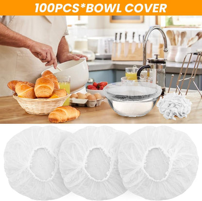 100PCS Bowls Covers and 1pc Dough Scraper for Bread Proofing Fruit Vegetable Meat Bowl(Transparent)