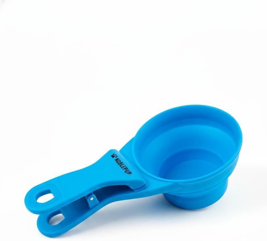 MeasureMate Pet Food Scoops with Bag Clip for Dog and Cat - 3-in-1 Multi-Function Collapsible Food Measuring Cup - 1 Cup Capacity, 8oz, Blue - Dishwasher Safe