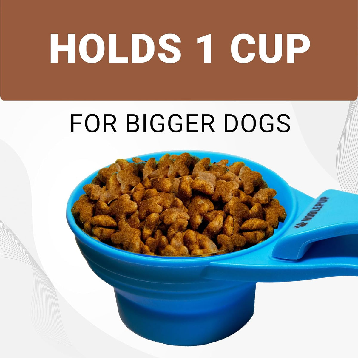MeasureMate Pet Food Scoops with Bag Clip for Dog and Cat - 3-in-1 Multi-Function Collapsible Food Measuring Cup - 1 Cup Capacity, 8oz, Blue - Dishwasher Safe
