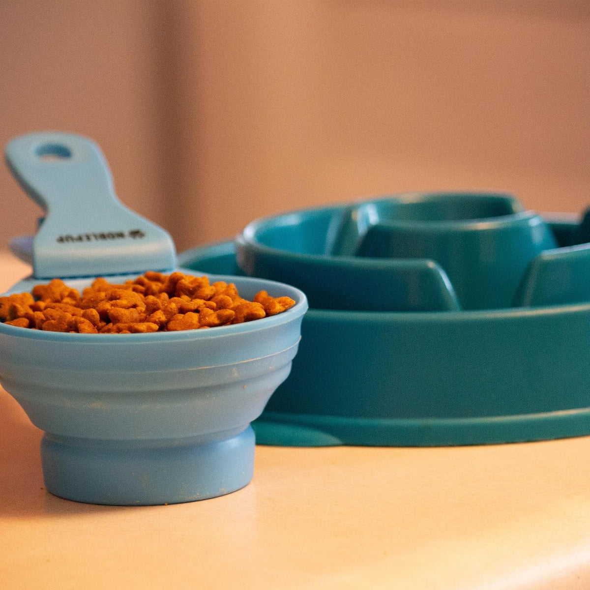 MeasureMate Pet Food Scoops with Bag Clip for Dog and Cat - 3-in-1 Multi-Function Collapsible Food Measuring Cup - 1 Cup Capacity, 8oz, Blue - Dishwasher Safe