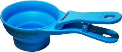 MeasureMate Pet Food Scoops with Bag Clip for Dog and Cat - 3-in-1 Multi-Function Collapsible Food Measuring Cup - 1 Cup Capacity, 8oz, Blue - Dishwasher Safe
