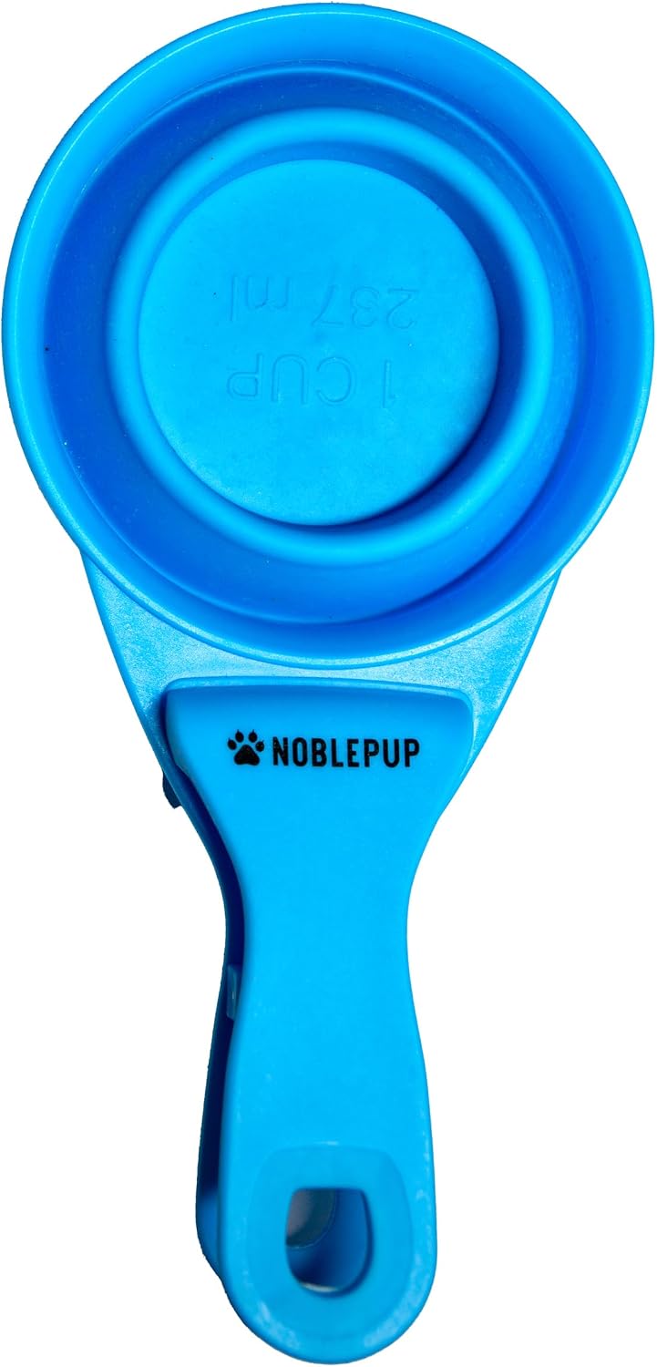 MeasureMate Pet Food Scoops with Bag Clip for Dog and Cat - 3-in-1 Multi-Function Collapsible Food Measuring Cup - 1 Cup Capacity, 8oz, Blue - Dishwasher Safe