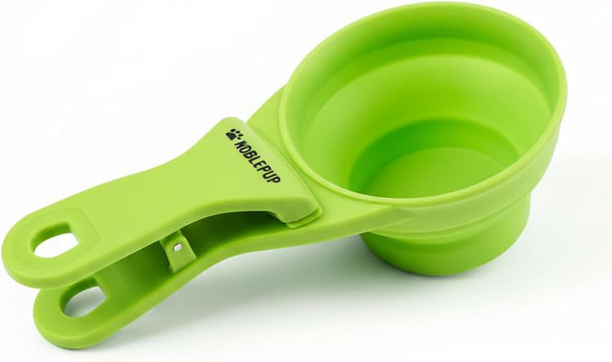 MeasureMate Pet Food Scoops with Bag Clip for Dog and Cat - 3-in-1 Multi-Function Collapsible Food Measuring Cup - 1 Cup Capacity, 8oz, Blue - Dishwasher Safe