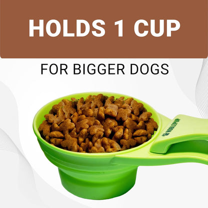 MeasureMate Pet Food Scoops with Bag Clip for Dog and Cat - 3-in-1 Multi-Function Collapsible Food Measuring Cup - 1 Cup Capacity, 8oz, Blue - Dishwasher Safe