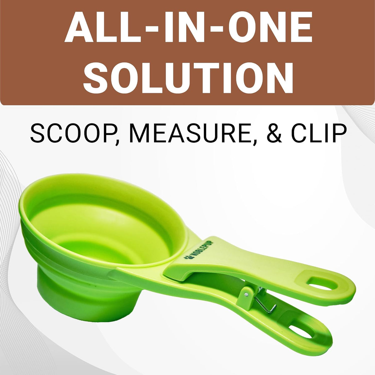 MeasureMate Pet Food Scoops with Bag Clip for Dog and Cat - 3-in-1 Multi-Function Collapsible Food Measuring Cup - 1 Cup Capacity, 8oz, Blue - Dishwasher Safe