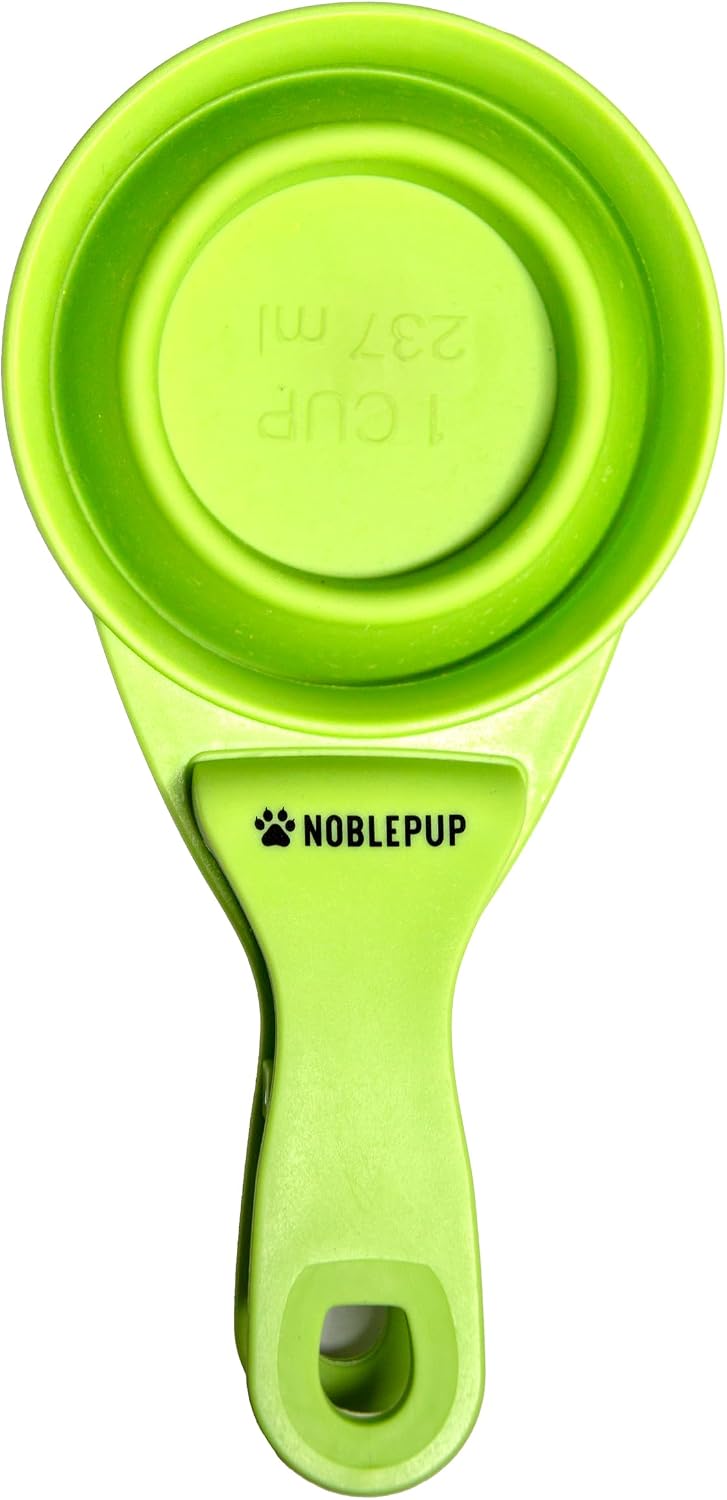 MeasureMate Pet Food Scoops with Bag Clip for Dog and Cat - 3-in-1 Multi-Function Collapsible Food Measuring Cup - 1 Cup Capacity, 8oz, Blue - Dishwasher Safe