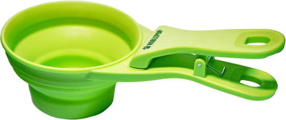 MeasureMate Pet Food Scoops with Bag Clip for Dog and Cat - 3-in-1 Multi-Function Collapsible Food Measuring Cup - 1 Cup Capacity, 8oz, Blue - Dishwasher Safe