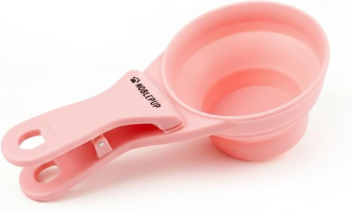 MeasureMate Pet Food Scoops with Bag Clip for Dog and Cat - 3-in-1 Multi-Function Collapsible Food Measuring Cup - 1 Cup Capacity, 8oz, Blue - Dishwasher Safe