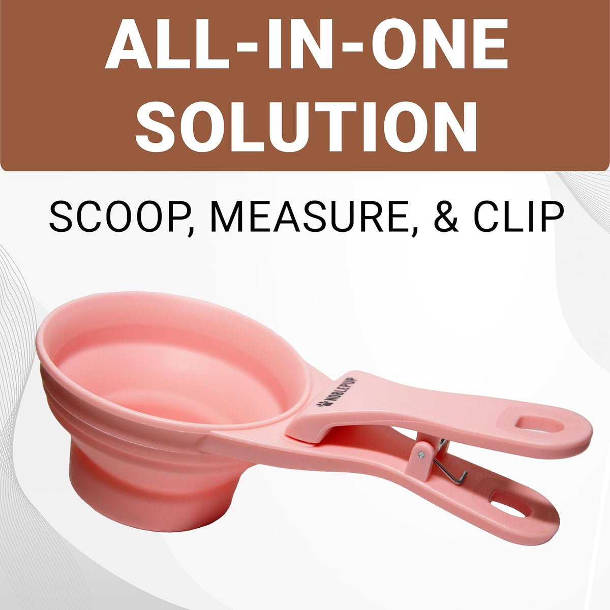 MeasureMate Pet Food Scoops with Bag Clip for Dog and Cat - 3-in-1 Multi-Function Collapsible Food Measuring Cup - 1 Cup Capacity, 8oz, Blue - Dishwasher Safe