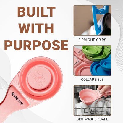 MeasureMate Pet Food Scoops with Bag Clip for Dog and Cat - 3-in-1 Multi-Function Collapsible Food Measuring Cup - 1 Cup Capacity, 8oz, Blue - Dishwasher Safe