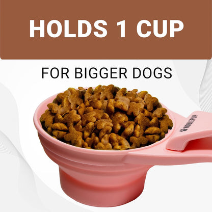 MeasureMate Pet Food Scoops with Bag Clip for Dog and Cat - 3-in-1 Multi-Function Collapsible Food Measuring Cup - 1 Cup Capacity, 8oz, Blue - Dishwasher Safe