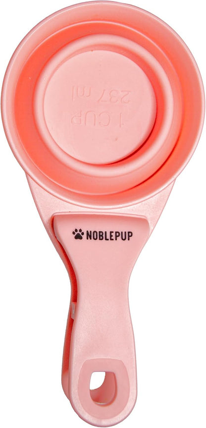 MeasureMate Pet Food Scoops with Bag Clip for Dog and Cat - 3-in-1 Multi-Function Collapsible Food Measuring Cup - 1 Cup Capacity, 8oz, Blue - Dishwasher Safe
